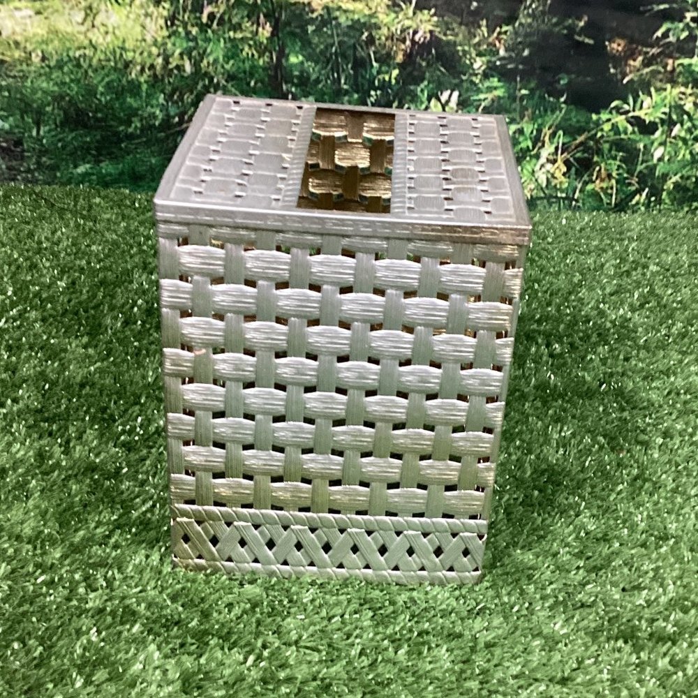 Vintage Silver Metal Woven Tissue Box Cover